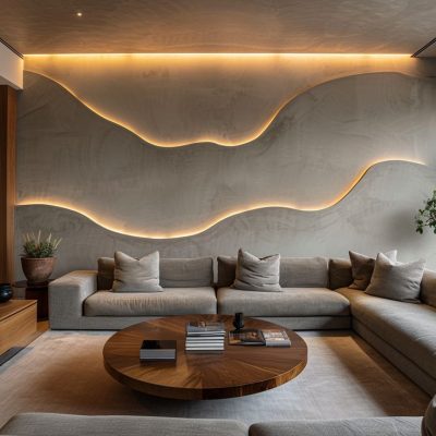 Calm Crescendo_ Wavy Illumination in Beige Serenity